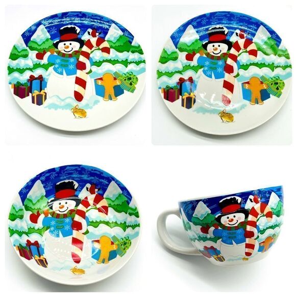NIB Snowman Christmas 4-pc Dinner Set #2 - Picture 1 of 10